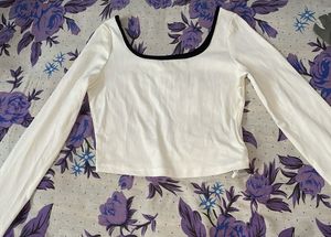 White Long Sleeve Cropped Top