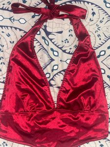 Shiny Red Halter Neck Top