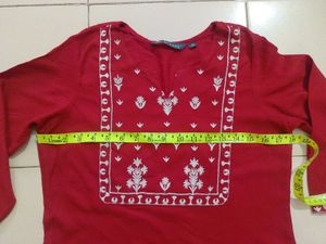 Vibrant Red Embroidered Kurta