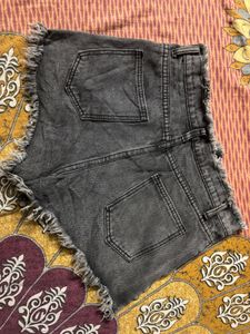 Grey Frayed Denim Shorts