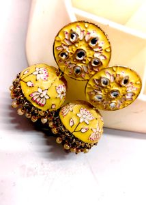 Yellow Meenakari Jhumka Earrings