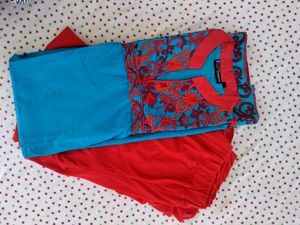 L - Xl Size Sky Blue Suit Set With Plazo