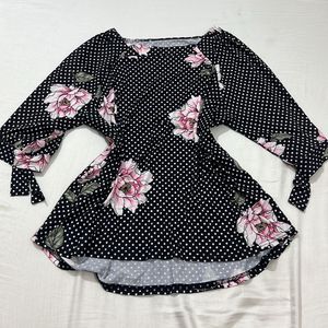 Chic Black Polka Dot & Floral Print Top