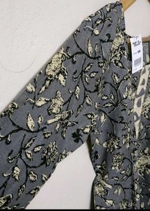 Stylish Grey Floral Print Kurta