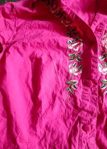 Pink Embroidered Collared Shirt