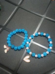 Blue &amp; White Beaded Bracelet with Heart Charm