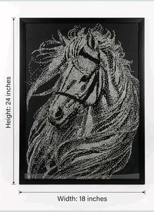 Handmade Rhinestone Horse Wall Art Black Framed