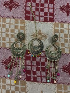 Antique Gold Tika & Earring Set
