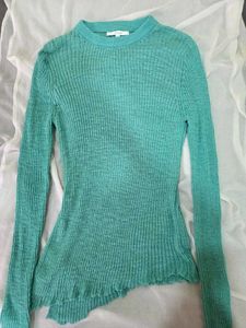Ribbed Asymmetrical crochet Long Sleeve Top