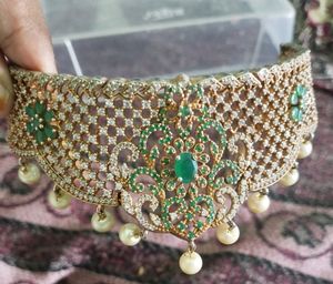 CZ &amp; Emerald Stone Necklace Or Choker