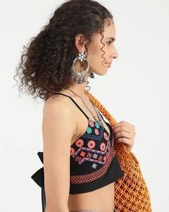 VIRGIO Boho Embroidered Strappy Crop Top