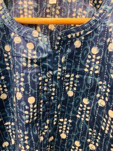 Blue Printed Cotton Kurta