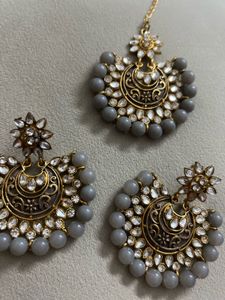 Grey Stone &amp; Kundan Jewellery Set