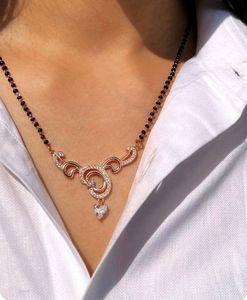Rose Gold Mangalsutra And Earining Pure Silver 925