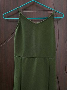 Olive Green Eyelet Detail Midi Dress