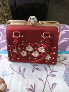 Bridal Red Clutch Handbag with Embellishments