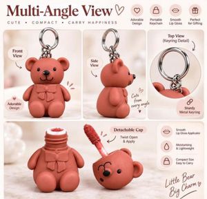 Cute Teddy Bear Lip Gloss Keychain Set