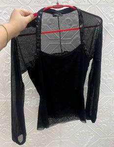 Elegant Black Sheer Sequin Top