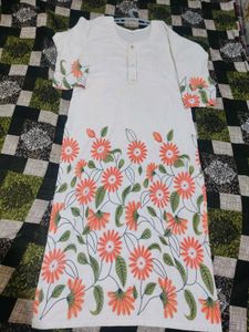 White Kurta with Floral Print