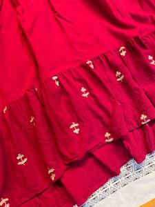 Embroidered Red Tiered Kurta