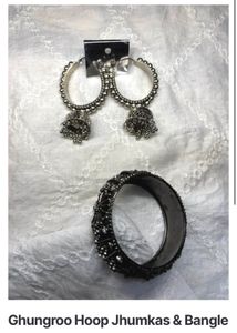 Oxidized Silver Ghungroo Jhumkas &amp; Bangle Set