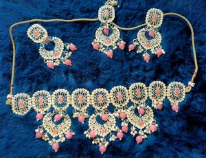 Pink Stone Indian Jewelry Set