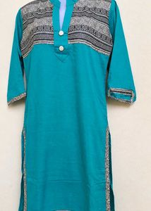 Teal Blue Ethnic Printed Kurti |Casual & Stylish