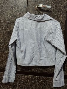 Blue &amp; White Striped Cropped Shirt
