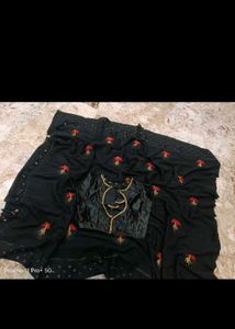 Elegant Black Embroidered Saree with Blouse