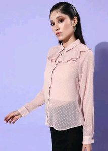 Caped Collar Sheer Dobby Casual Shirt