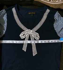 Navy Blue T-Shirt with Bow Detail