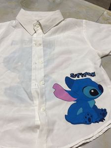 Cute Stitch White Button-Up Shirt