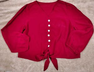 Chic Red Tie-Front Blouse