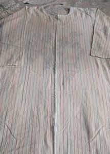 Striped Kurta with Floral Embroidery