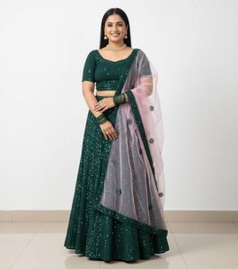 Elegant Green Sequin Lehenga
