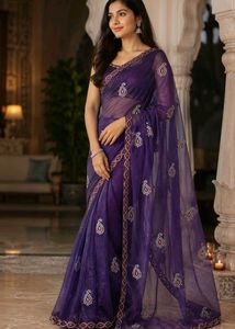 Elegant Purple Embroidered Saree