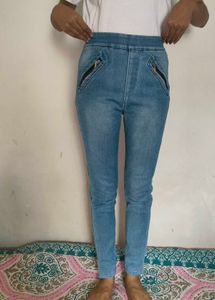 Blue Denim Jeans with Zipper Pockets