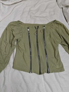 Green Corset Top with Zipper Detail