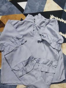 Elegant Grey Ruffled Blouse