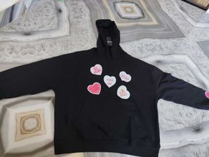 Black Hoodie with Heart Graphics