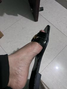 Stylish Black Chain Detail Slide Sandals