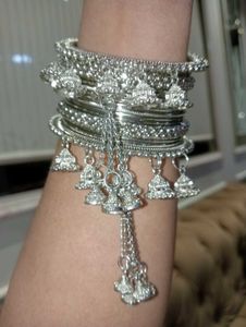 Silver Oxidised Metal Bangles One Set