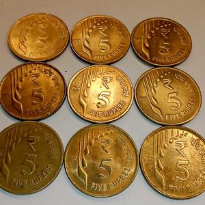 Set Of 9 Rare ₹5 Raindrop Coins