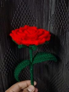 🌹 Handmade Crochet Red Rose (Single Stem)