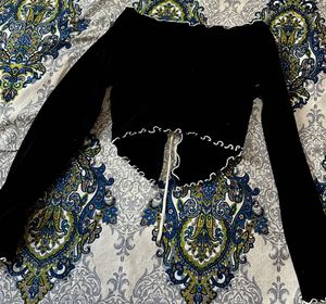 Black Ruffle Trim Crop top