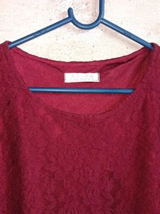 Women's Fashion Lace Dress Layered Maroon