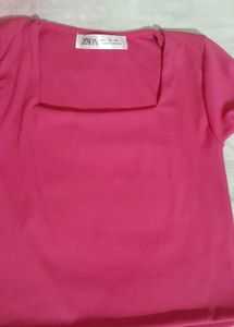 Zara Pink Long Sleeve Square Neck Top