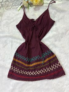 Boho Embroidered Spaghetti Strap Dress