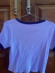 Purple Ribbed Crop Top with Flower Detail