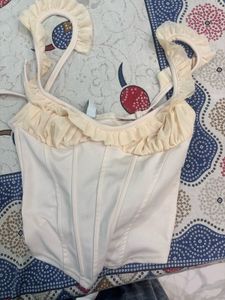 Cream Corset Top with Ruffle Straps